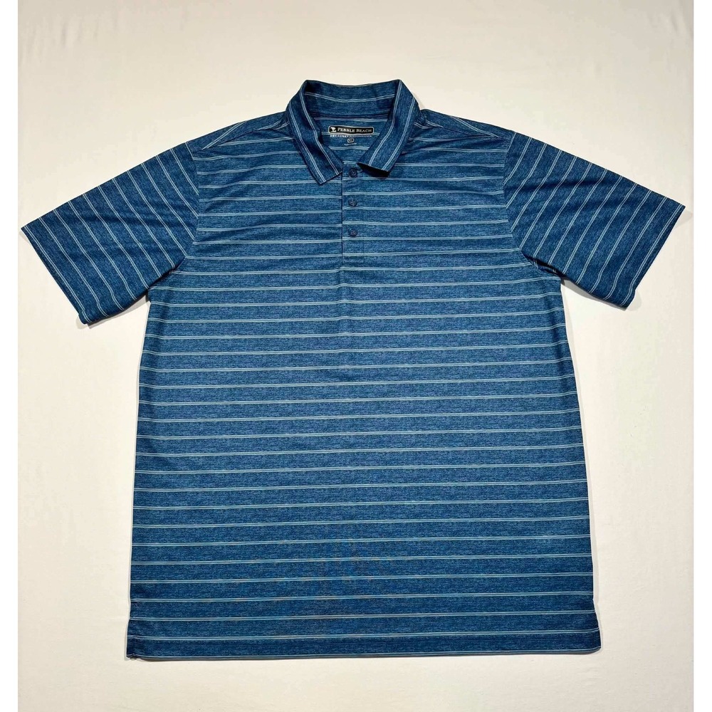 Pebble Beach Mens XL Blue Striped Dry-Luxe Performance Golf Polo Shirt Short Slv
